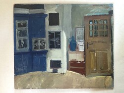 HORVÁTH JÁNOS (1944-) KONYHA, MODERN KÉPCSARNOKOS, JELZETT, OLAJ, FAROST FESTMÉNY 70 X 60 CM