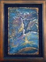 Prima díjas művésztől, Sorsunk csillaga. 30x40cm-es külső méretű parafa kép,  Károlyfi Zsófia(1952)