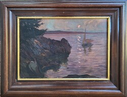 Déry Béla (1870 - 1932) Holdfeljötte Lovranában 1910 körül c. festménye Eredeti Garanciával!