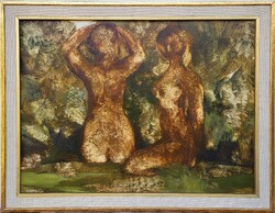 Scholz Erik (1926 - 1995) Ketten c. Képcsarnokos festménye Eredeti Garanciával!