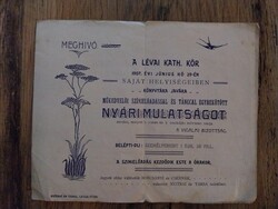 Meghívó 1907-ből, Lévai Katholikus Kör Nyári mulatságára, programfüzettel