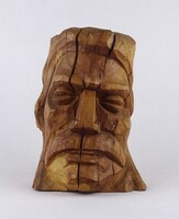 1W327 Faragott bajszos férfi fej, rusztikus fafaragás 20.6 cm