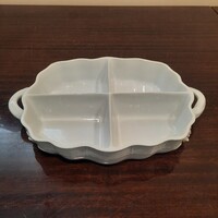 Fehér Herendi porcelán füles osztott kínáló tál, asztalközép