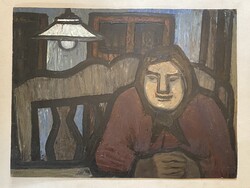 LAKATOS JÓZSEF (1938-) SZOBÁBAN 1978, MODERN KÉPCSARNOKOS, JELZETT, OLAJ, FAROST FESTMÉNY 60 X 80 CM