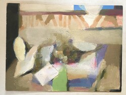 BOLGÁR JÓZSEF (1928-1986) CSENDÉLET, MODERN KÉPCSARNOKOS, JELZETT, OLAJ, FAROST FESTMÉNY 60 X 80 CM