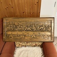 Szent kép - Az utolsó vacsora - hatalmas faragott fa alkotás. 1970-ben készült 94x45 cm