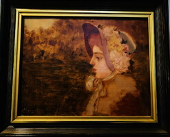 MARGITAY Tihamér (1859-1922) "Korhű kalapos hölgy" olajkép szép keretben