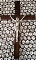 Nagyméretű fa kereszt , feszület fém Jézussal  49,5 cm