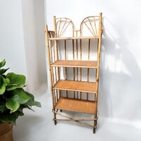 Retro bambusz polc, régi 70-es évek bambusz polc szekrény, bútor fából és bambuszból