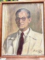 Régi Férfi portré olaj festmény szignózott szocreál szocilaista realista kép 1955.