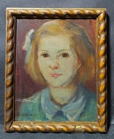 Göcseji Pataki Ferenc: Kislányportré (olaj, fa, keretben) 1940-es évek