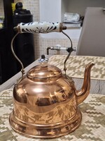 Vintage Metalutil Portugál Vörösréz Teáskanna.Porcelán Fogókkal.