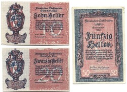 10 , 20 , 50 heller 1919 Liechtenstein aUNC 2.