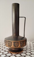 Nagyméretű iparművészeti vörös réz címeres váza  32 x 18 cm