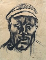 Pipázó férfi, art deco kép 1920-as évek! azonosítatlan szignóval, MNG kiviteli pecséttel