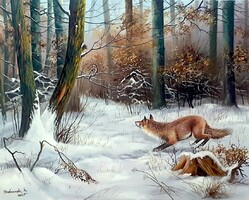 Dabronaki Róka és a szajkó 40x50 cm olaj-vászon