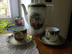 Karlsbadi aranybrokátos életképes 2 db CSÉSZE +ALJ+  KÁVÉ KIÖNTŐ    - Art&Decoration