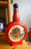 Régi, piros bőrrel bevont üvegbutykos szép állapotban (spanyol)