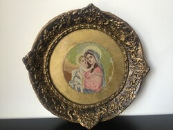Antik gobelin kép Madonna kisjézussal
