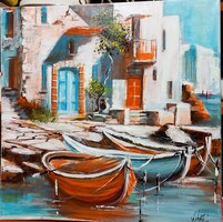"MEDITERRÁN napsütés" festmény feszitett vásznon 50x 50 cm