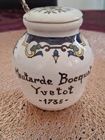 Sarreguemines Digoin Mustard Jar with Yvetot Montarde Bocquet Design - 1735 - with Mustard Spoon