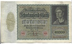 10000 márka 1922 nagy méret 7 jegyű sorszám Alul középen betűvel Németország 2.