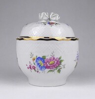 1W288 Nagyméretű Hajnalka mintás, aranyozott Hollóházi porcelán bonbonier 13 x 11.4 cm