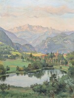 Vladimir Lissenko (1924-1997): Lac de Saint Pé d’Ardet, Franciaország - tóparti táj hegyekkel