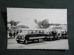 Képeslap,Budapest,BNV,Nemzetközi vásár,Nysa mikrobusz,városnéző pótkocsis autóbusz,megálló, 1962-