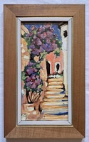 Fehér Margit "Mediterrán utcarészlet II." c. keretezett tűzzománca ingyen postával