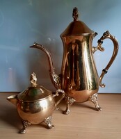 Réz Antik Rézötvözetből készült teás/kávéskészlet elemek, kanna, cukortartó.