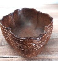 Retro indiai kézi faragott fa szép formájú kínálótál, asztalközép,asztal dekoráció, 16x11x5 cm