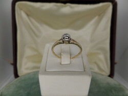 Antik arany buton gyűrű 0,14 ct briliánssal