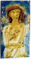 Misch Ádám (1935-1995): Női alak, 1964, korai, különleges tűzzománc kép