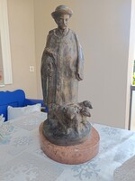 Hatalmas, antik bronz szobor. Birkákat terelő juhász. 57 cm