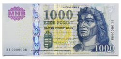 1000 Forint Bankjegy 2015 DE UNC EXTRÉM alacsony sorszám