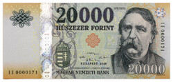 20000 Forint Bankjegy 2020 IE UNC alacsony sorszám
