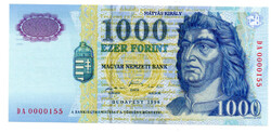 1000 Forint Bankjegy 1998 DA UNC alacsony sorszám 0000155