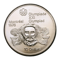 Kanada ezüst 10 Dollár 1974 Olimpia 1976 Montréal Zeusz fej 48,6g Ag925