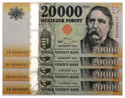 20000 Forint Bankjegy 2016 GB-GE nagyon alacsony azonos sorszám