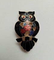Szép állapotú aranyozott tűzzománc bagoly bross kitűző