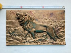 Bronz relief falidísz plakett - Vadászó oroszlánok a szavannában - 2290gr 27x16,5cm