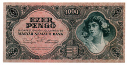 1000 Pengő Bankjegy 1945 F egyenes hármas a sorszámban