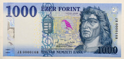 1000 Forint Bankjegy 2021 JB alacsony sorszám
