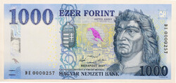 1000 Forint Bankjegy 2017 DE UNC alacsony sorszám