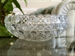 Öntött régi üveg tál, kristály imitáció 22 x 8 cm