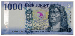 1000 Forint Bankjegy 2021 JF alacsony sorszám 0000185