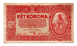 2 Korona Államjegy 1920 ab sorozat alacsonyabb sorszám