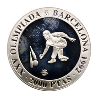 Spanyolország 2000 Peseta 1991 Olimpia Barcelona 1992 Bowling 27g Ag925