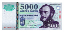 5000 Forint Bankjegy 1999 BC UNC, alacsony sorszám